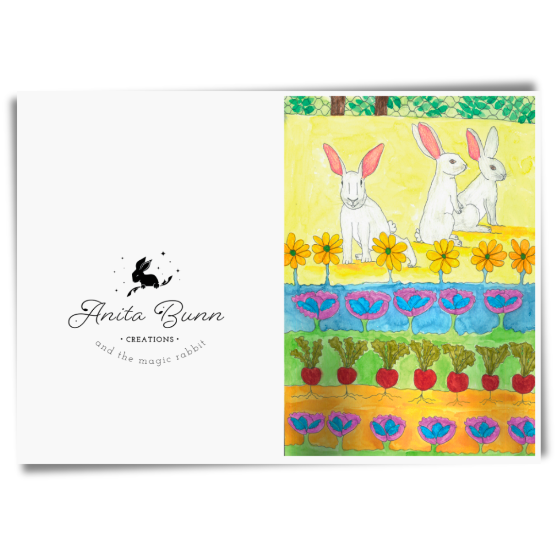 White Rabbits in Garden Card