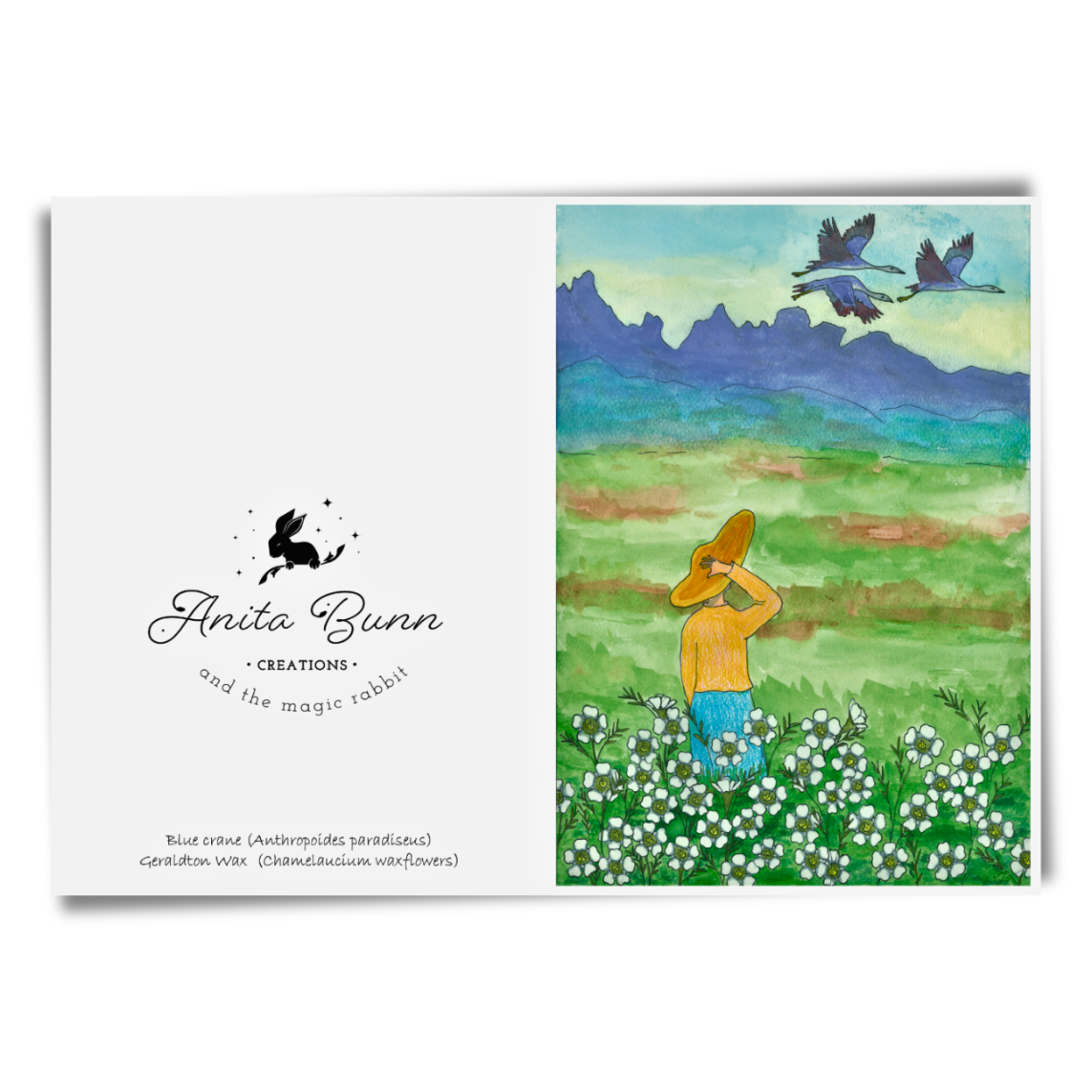 Blue Cranes and Wax Flowers Card