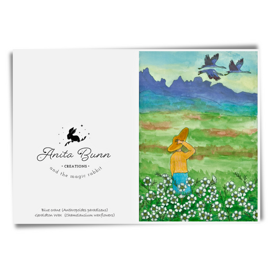 Blue Cranes and Wax Flowers Card