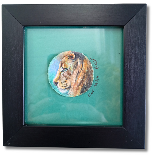 Lion on a very tiny canvas